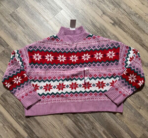 Christmas Cropped Turtleneck Argyle Sweater Purple XXL 33 Degrees Holiday Party